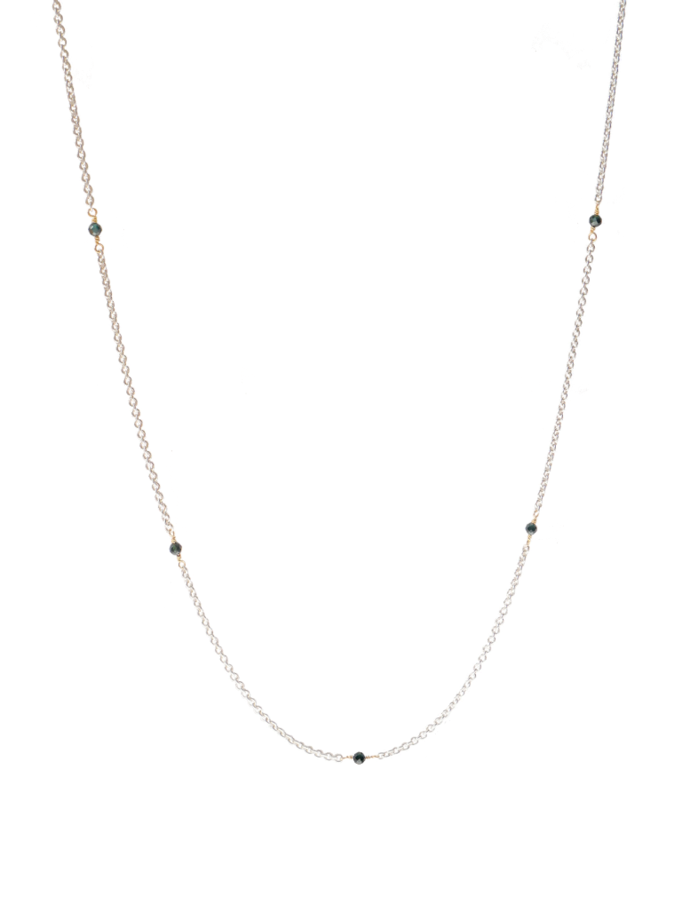 Green-blue tourmaline sterling silver gold filled fine long necklace