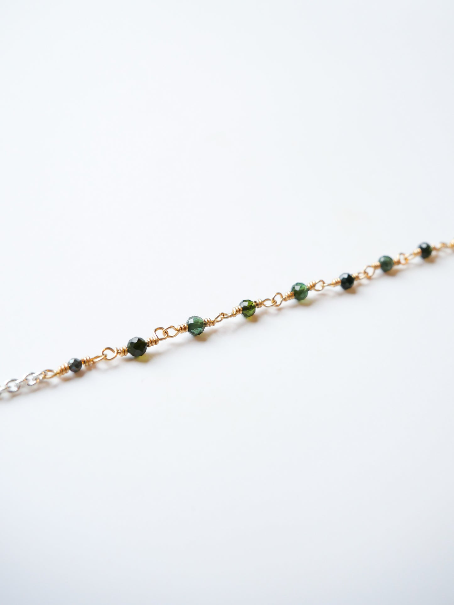 Green-blue tourmaline pyrite sterling silver gold filled fine bracelet