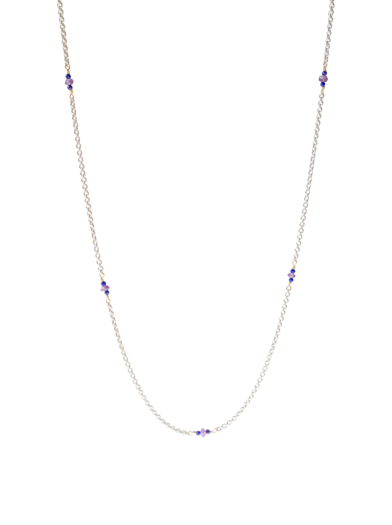 Amethyst and lapis lazuli sterling silver gold filled fine long necklace