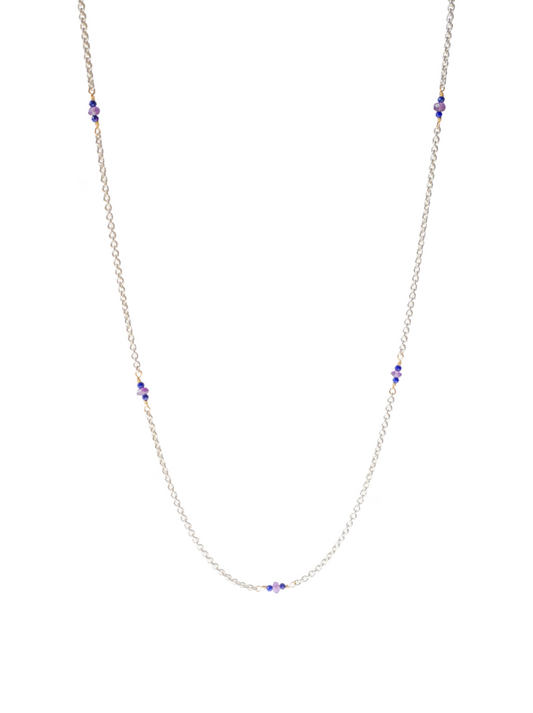 Amethyst and lapis lazuli sterling silver gold filled fine long necklace