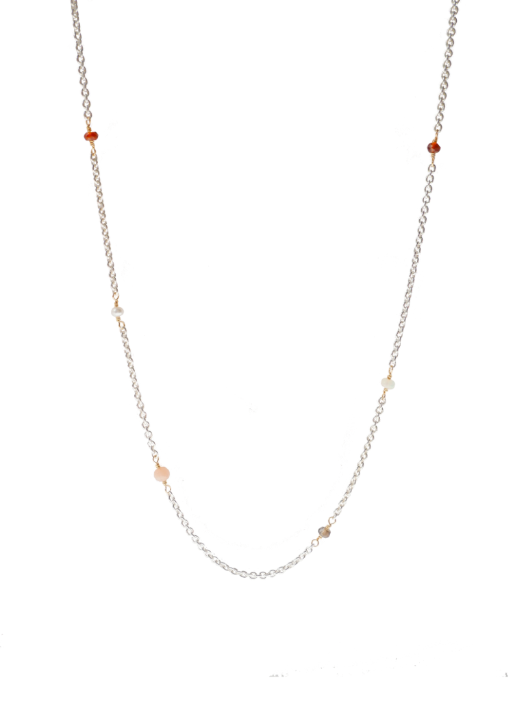 JAZZ SUNDAYS NECKLACE – opal, citrine, smoky quartz, pearl, peach moonstone extra-long