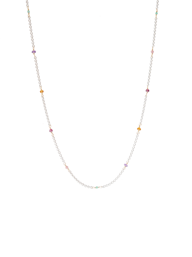 Citrine, garnet, pink tourmaline, amethyst, emerald sterling silver gold filled fine midi necklace