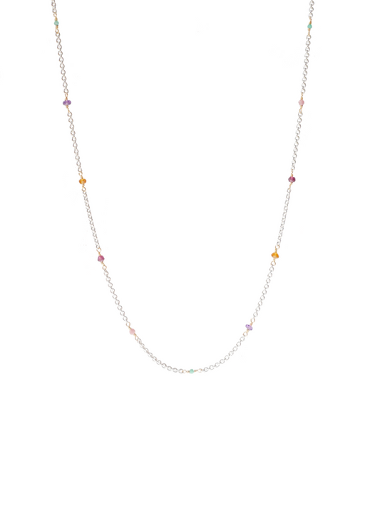 Citrine, garnet, pink tourmaline, amethyst, emerald sterling silver gold filled fine midi necklace