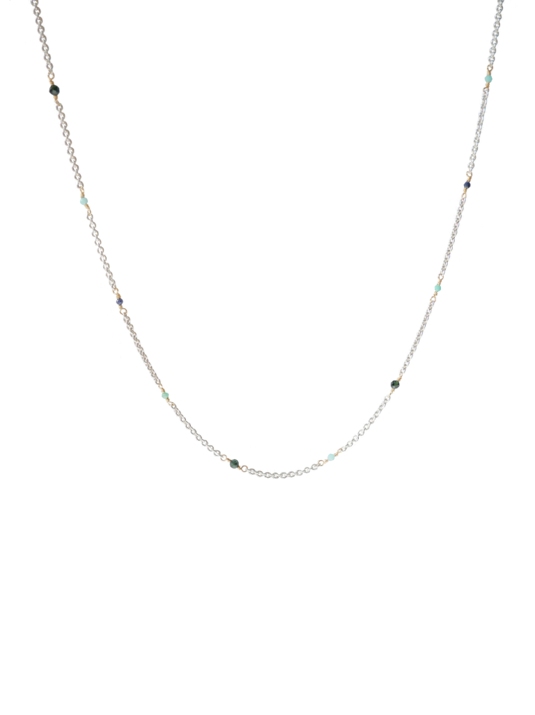 Emerald, sapphire, tourmaline, amazonite sterling silver gold filled fine midi necklace