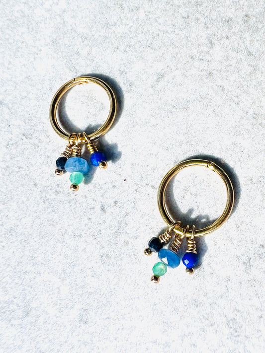 FIREFLY EARRINGS gold – sapphire, emerald, lapis lazuli