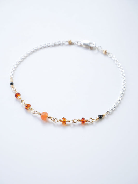 NOSTALGIA BRACELET – peach moonstone, spessartite garnet & black spinel